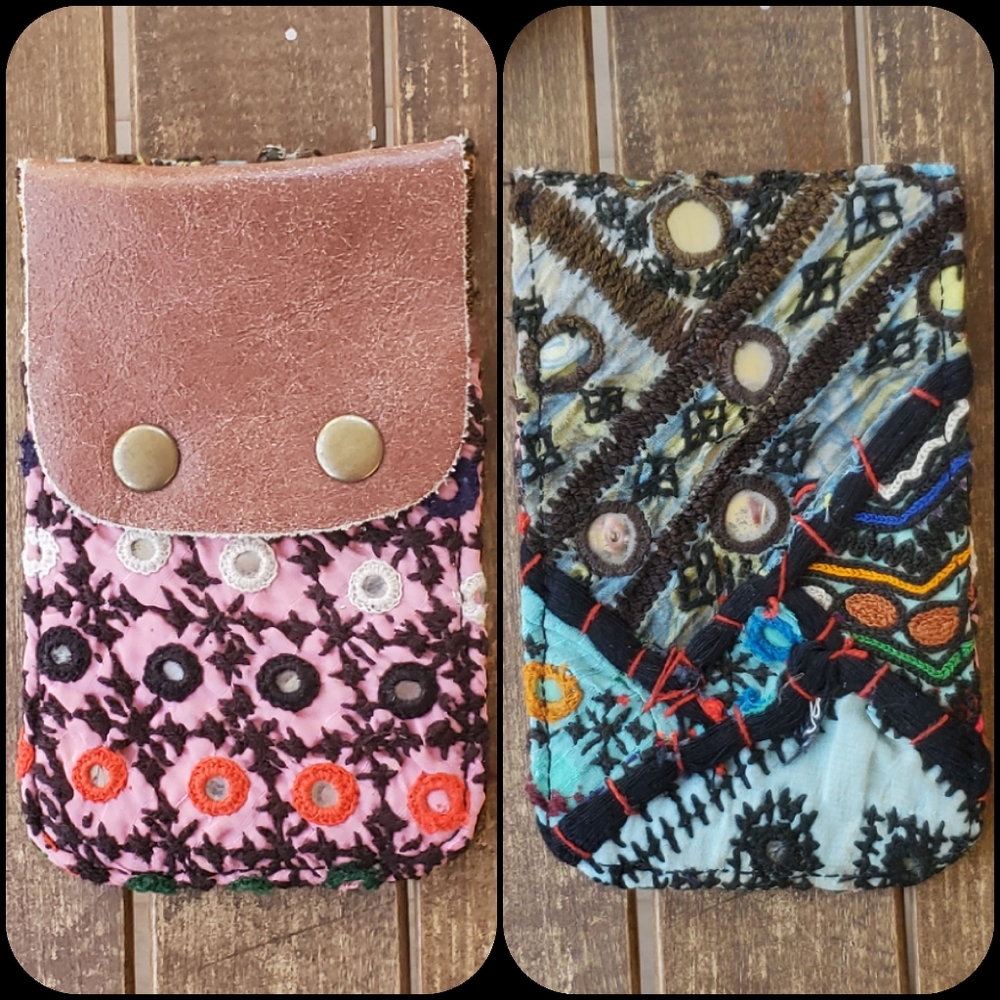 🫡🧀 Free People Boho Embroidered Repurposed vtg banjara hippie Wallet card case